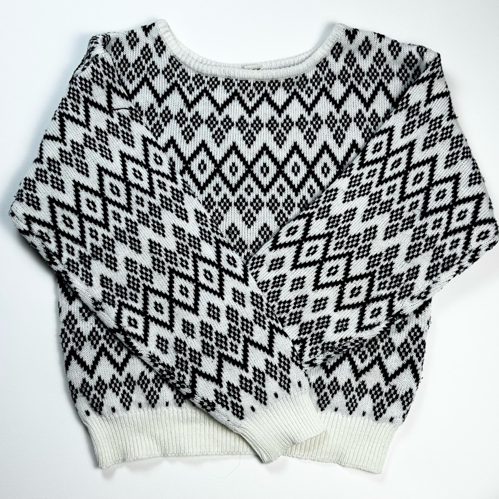 Upbeat Sweater Vintage 80s Retro Stripes Fair Isle Women’s Scoop Neck Cozy Cute